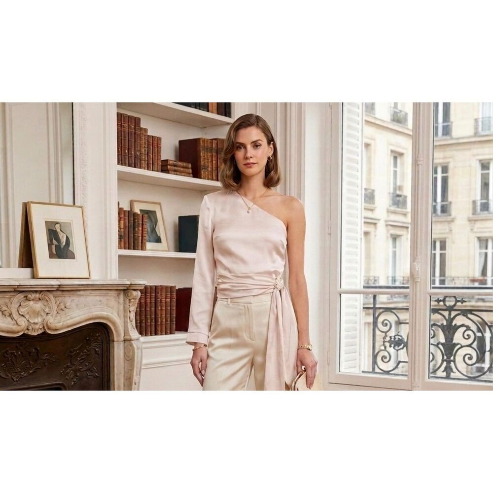 Amanda Uprichard Aubrianna Top Soft Pink Silk Size Small One Shoulder Classy